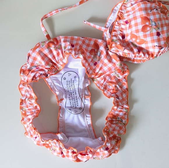 Shein 2Pcs Set Lemon Orange Plaid Bikini With Red Bows. - Picture 6 of 8